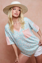 BiBi T-Shirt Mint Pink Multi Color Leopard Printed French Terry Pocketed Top 474fb2b2a7aa41809727c6bb3b35b7df-Max-Origin Trendsi