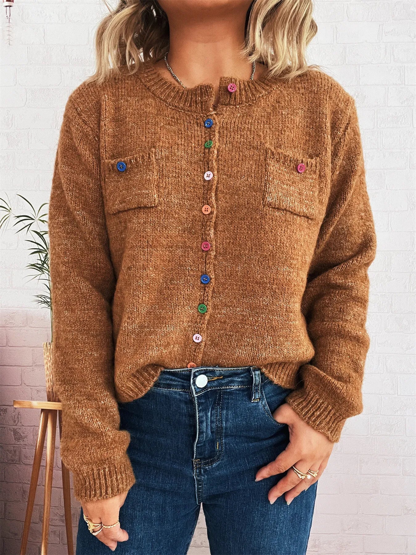 Women's Cardigan Colorful Button-Up Ribbed Hem with Chest Pocket 4752bc00eda9429bb0925ef3faa4f3d2-Max-Origin Trendsi