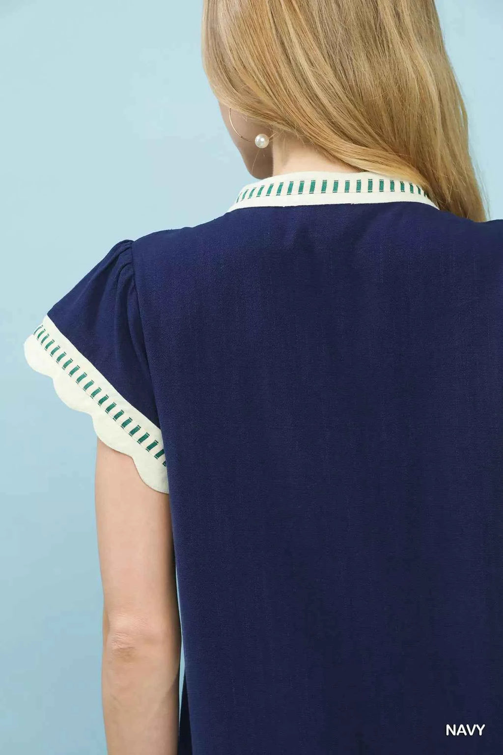 Umgee Blouse Navy Contrast Scallop Trim Top Short Sleeve 47637d49-a12c-4359-984f-469aa0fee268-Max-Origin Trendsi