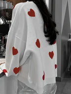 Sweater Heart Valentine’s Day Round Neck Long Sleeve Women White Pullover 47651779-d9a3-458d-b28c-b47578765946-Max Trendsi