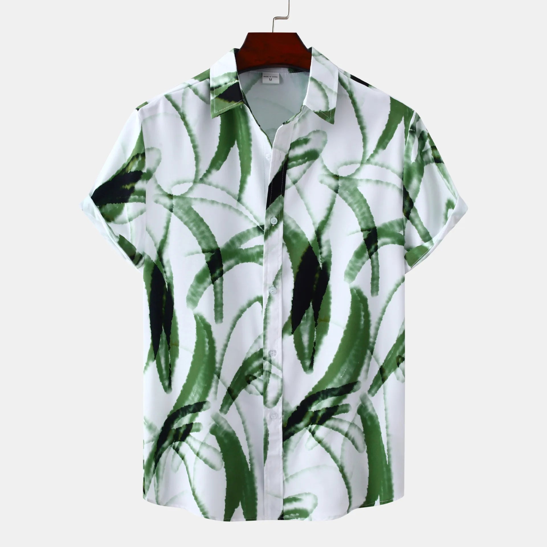 Men's Casual Shirt Dark Green Printed Short Sleeve Top Dark Green 47672446740a4262bf80872a05e95e1c-Max-Origin Trendsi