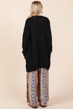 Mittoshop Black Cardigan Waffle-Knit Open Long Sleeve Longline Pocketed 4773ce57-6a7f-4b80-818c-98ad7462bf8a-Max Trendsi