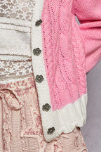 POL Womens Cable-Knit Cardigan Pink with Contrast Border Accents Buttoned 47752ac0-3668-4c14-84ed-7bcbe06b46ff-Max-Origin Trendsi