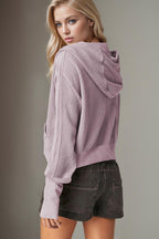 Double Take Hooded Jacket Waffle-Knit Zip Up Long Sleeve 477dbad3-c69f-4b73-959b-186d147a8760-Max Trendsi