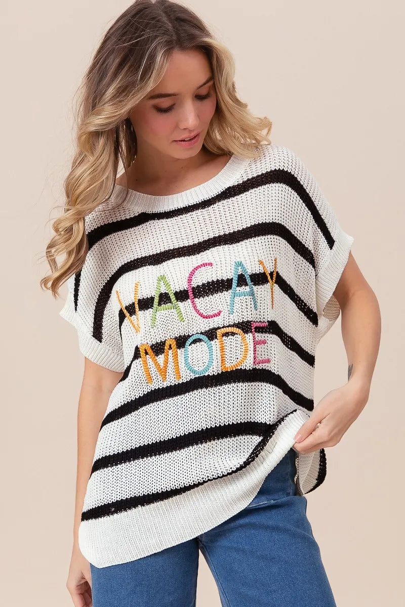 BiBi Knit Top Vacay Mode Embroidery Drop Shoulder Striped Sweater 478573907b394204bb141e30455c83ac-Max-Origin Trendsi