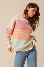 SO ME Womens Sweater Multi Color Block Stripe Long Sleeve Pullover 4786582b8200423f93a2eb63d1ec55a5-Max-Origin Trendsi