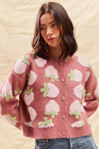 SO ME Womens Cardigan Strawberry Fruit All Over Button Sweater 4786c18634fb47bfbb31e2ed037436de-Max-Origin Trendsi