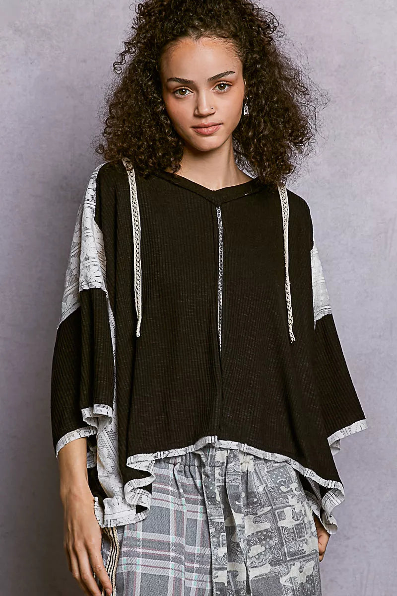 POL Womens Hoodie Top Black Short Sleeve with Lace Detail BLACK 479bf9bd-fc9a-4652-8491-c66335bd9439-Max-Origin Trendsi