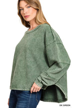Zenana Women's Sweatshirt Oversized Dark Green Acid Washed Exposed-Seam 47a045ff28c14b728d5d22b108b655af-Max-Origin Trendsi