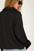 Umgee Blouse Black Collared Neck Long Sleeve Top with Raw Hem Detail 47a74221-7238-4ba4-8624-43d74c75270a-Max-Origin Trendsi