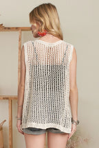 ADORA Crochet Vest Top Buttoned Beige Distressed Pocketed 47c4afee684f43c3b7297b2169a3f5a9-Max-Origin Trendsi