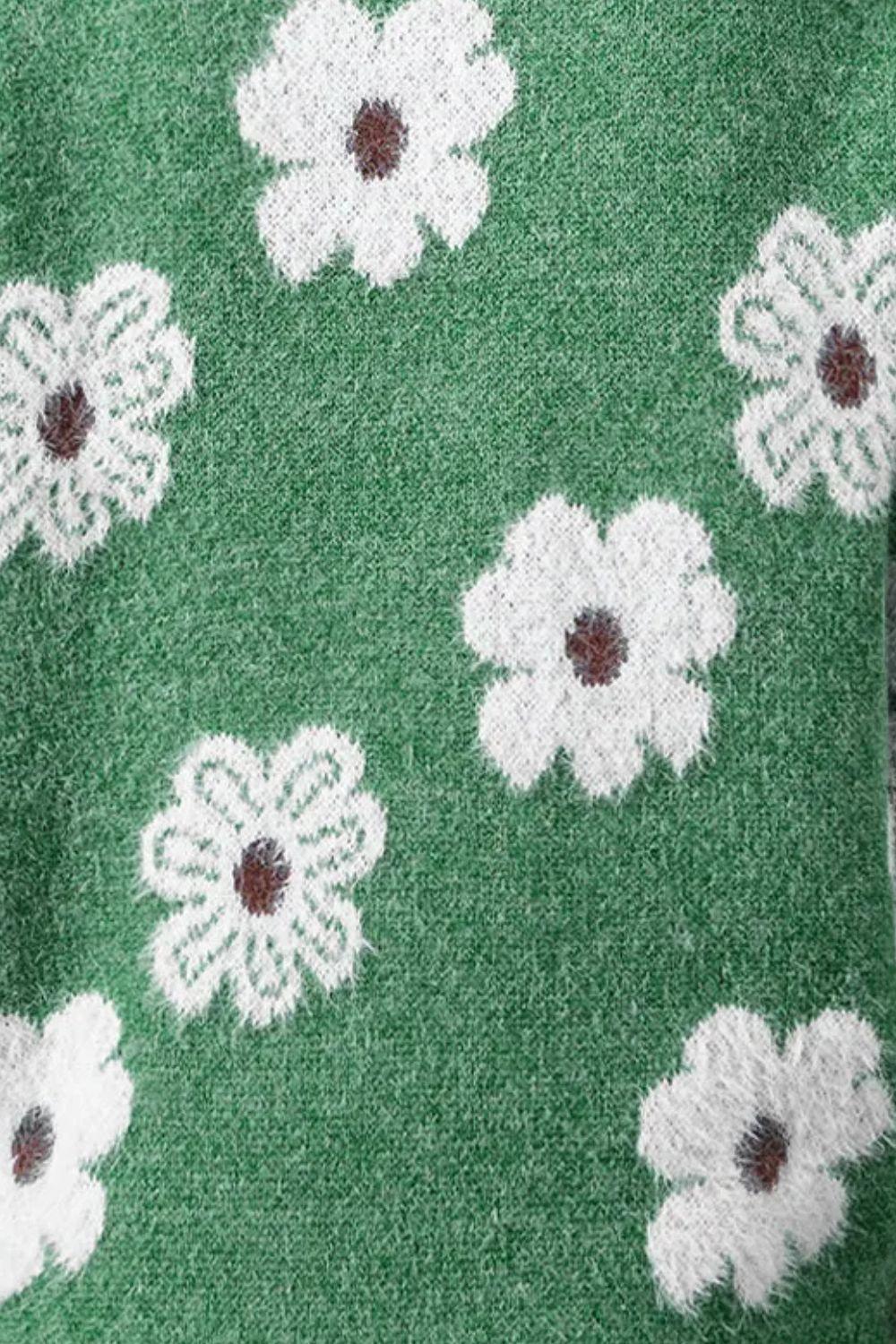 Sweater Flower Turtleneck Half Zip Long Sleeve Knitwear 47cc8ccc-0276-48a8-ba9c-563aaed7c520-Max Trendsi