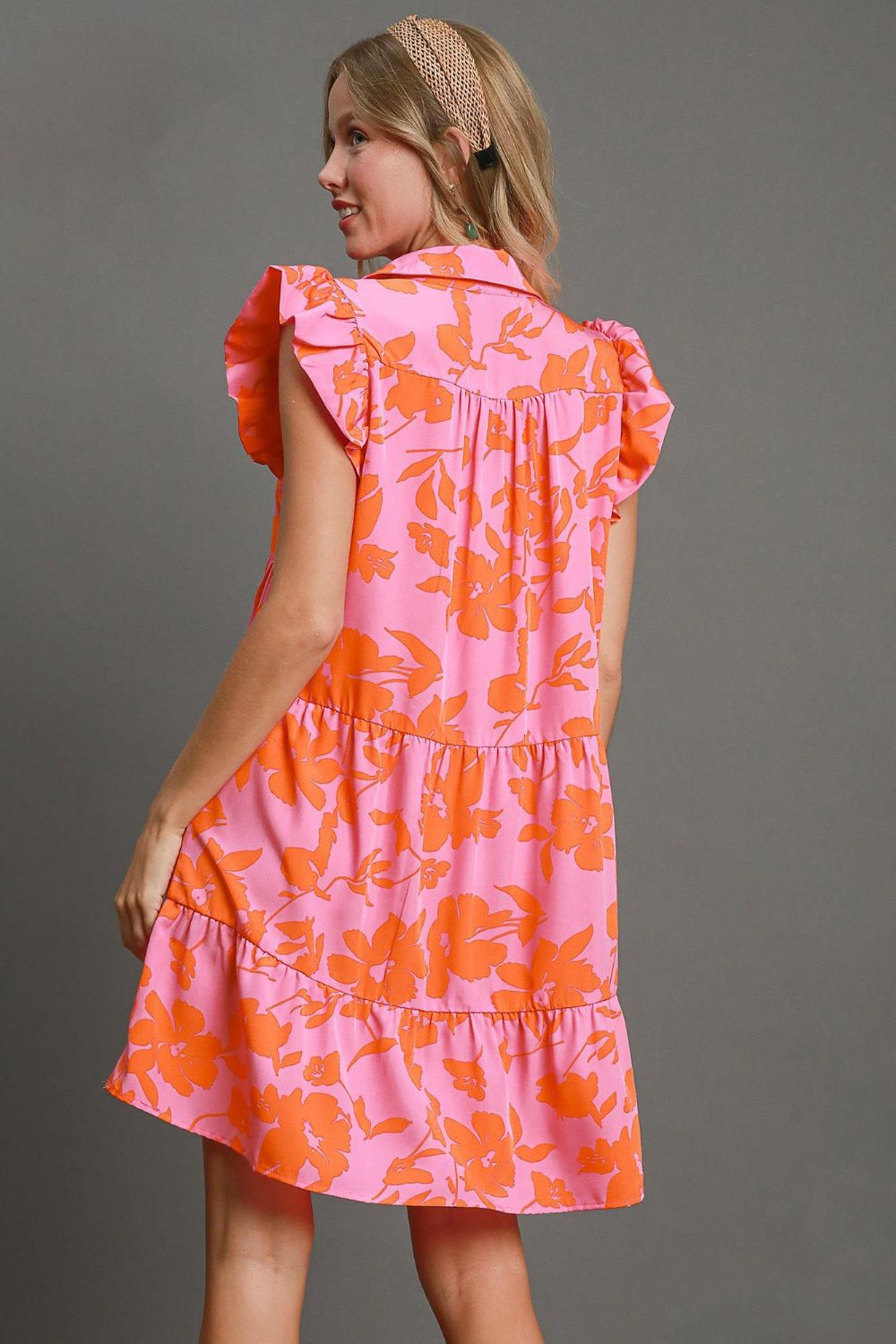 Umgee Mini Dress Floral Pink Orange Print Ruffle Cap Short Sleeve Tiered 47d31efb-69f1-4eda-8285-d604fb66ed50-Max Trendsi