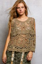 POL Crochet Tank Top Olive Floral Openwork Round Neck Blouse OLIVE One Size 47d4c6b3-357f-4d1f-96af-bbf2a2e84da8-Max-Origin Trendsi