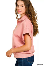 Zenana Sweatshirt Rose Scuba High Neck Half Zip Short Sleeve Top Plus Sizes 47dc85d938ec48dbaaba55e8e4d2f02e-Max-Origin Trendsi