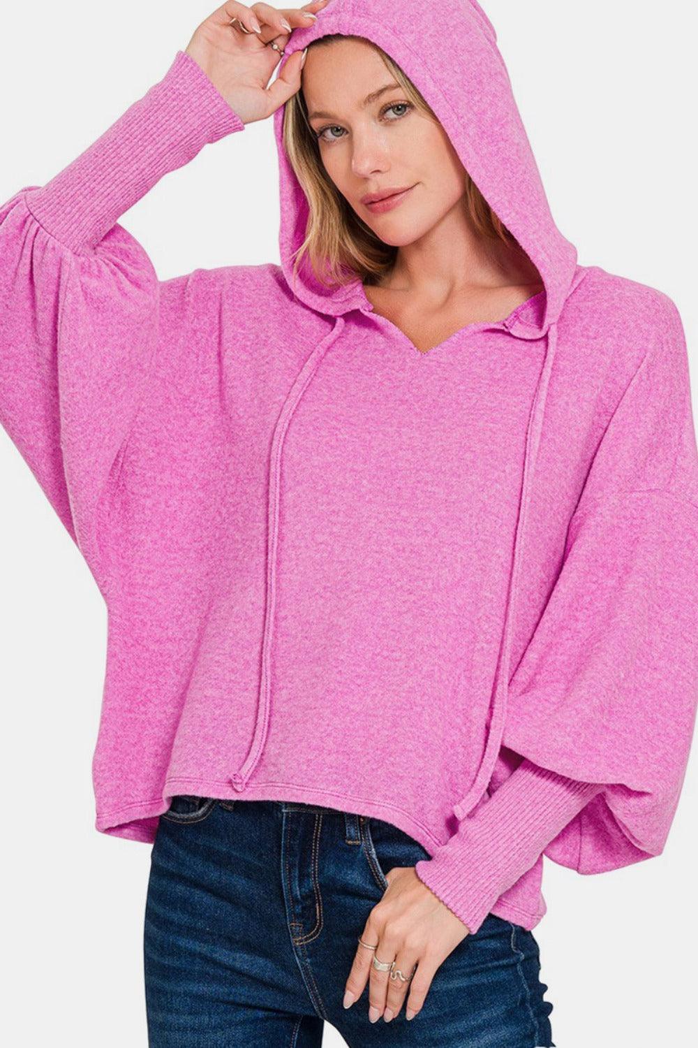 US Zenana Hoodie Brushed Hacci Drop Shoulder Cropped Sweater Bright Mauve 47e3e0e1-9a67-49d4-8d4b-c55744618433-Max Trendsi