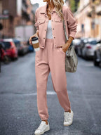 Outfit Set Plaid Texture Snap Down Top and Pants Set 47ebb7f2-ef5e-4d94-afad-55ca1304aeaa-Max Trendsi