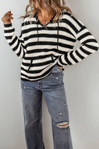Striped Cotton Blend Knit Sweater Long Sleeve Hooded Knitwear 47f6fc3c-16ec-4887-a0e2-492e0e459de9-Max Trendsi