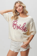 BiBi Metallic Letter Short Puff Sleeve Hairy Sweater 480bc5d964ef426883fe232ca1d1de23-Max-Origin Trendsi