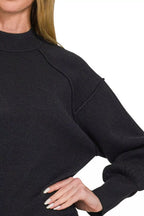 Zenana Womens Sweater Black Viscose Mock Neck Exposed Seam 4812eff6-f9a9-4fd1-883b-235a56c0fde5-Max-Origin Trendsi