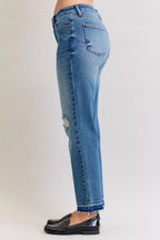 Judy Blue Jeans Boyfriend Patch & Repair Destroy Release Hem Mid Rise Plus Sizes 481f67c2753445d688b78e852c464642-Max-Origin Trendsi