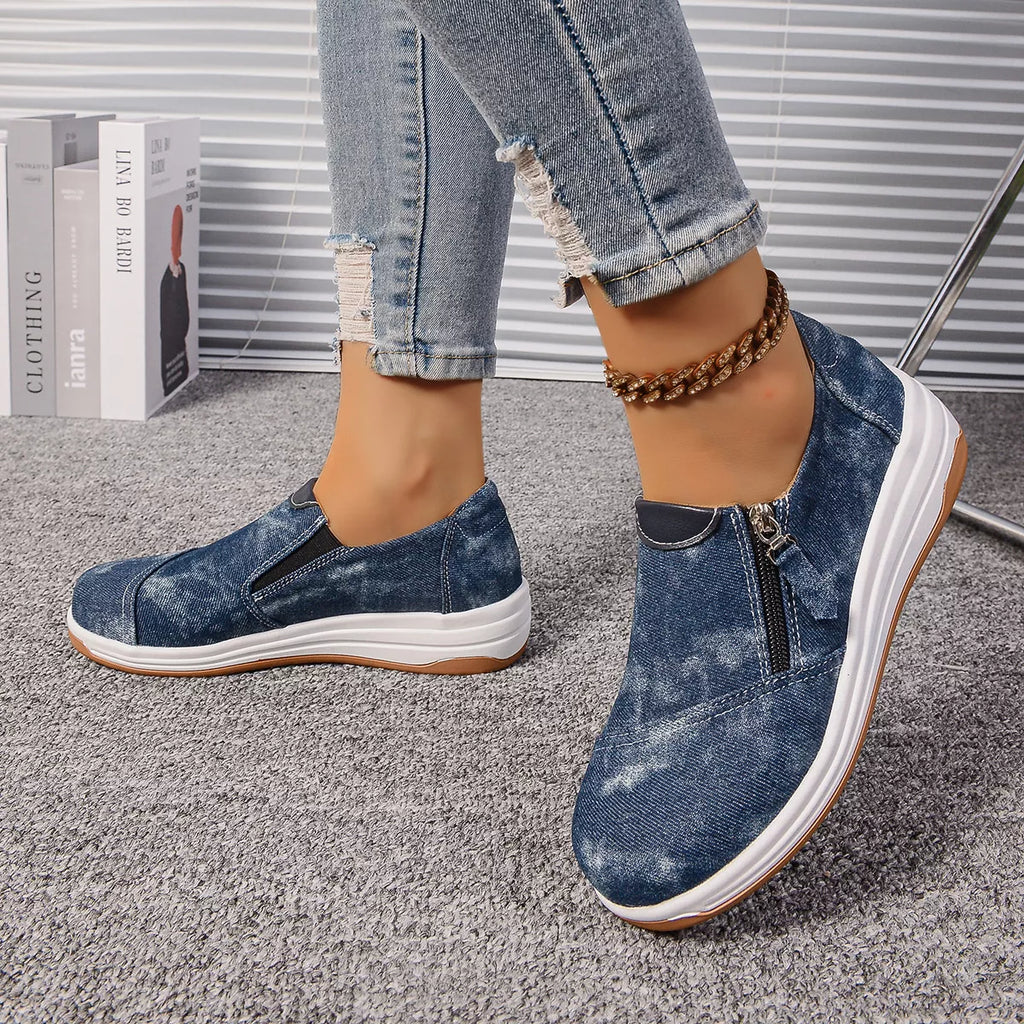 Zip Detail Round Toe Slip-On Shoes