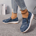 Zip Detail Round Toe Slip-On Shoes