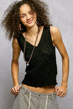 POL Tank Top Black Textured Knit V-Neck with Lace Trim Blouse 482f9d88-aee2-491b-94a0-86b393fe7980-Max-Origin Trendsi