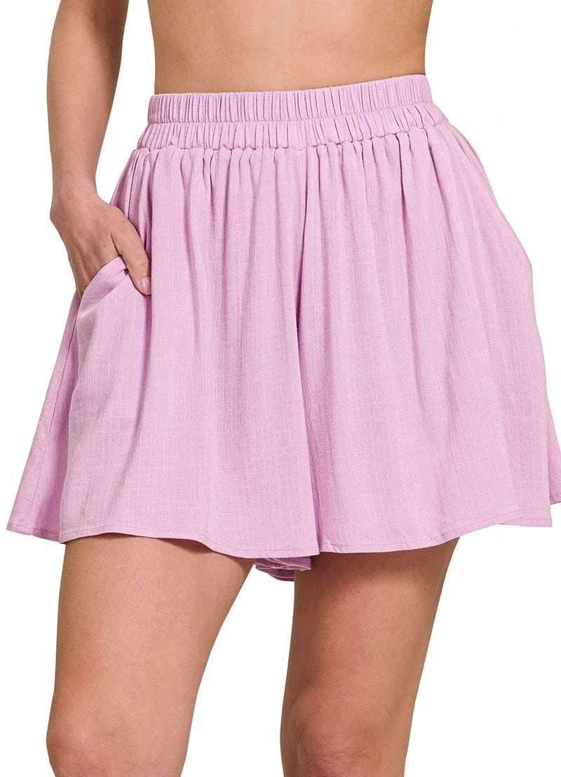 Zenana Woven Elastic Band Shorts With Pocket