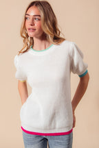 SO ME Casual Sweater Top Featuring Colorful Bands