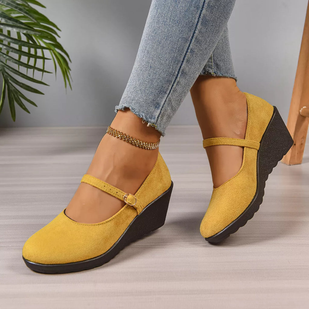 Women's Loafers Faux Suede Round Toe Wedge High Heels Shoes 4850110751f249ee93c6efef43bf3464-Max-Origin Trendsi