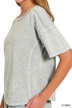 Zenana Activewear Set Halo Snow Washed Light Gray Short Sleeve Tee and Shorts 485aa903fe8d450ab58f0c255d68874a-Max-Origin Trendsi