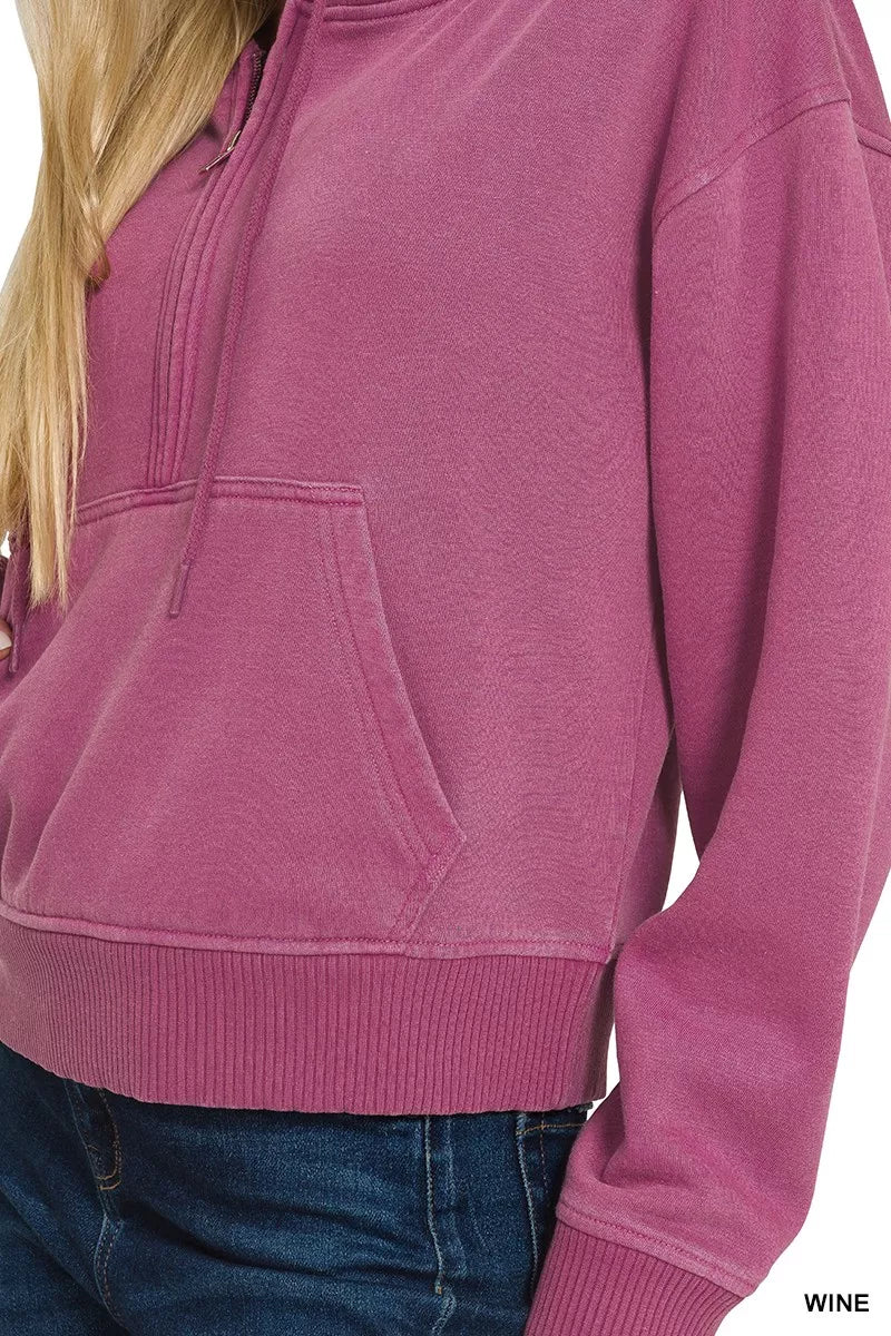 Zenana Fleece Pigment Dye Half Zip Kangaroo Pocket Hoodie 4863a2ee21ed428ca66e55a3b3c9c2d3-Max-Origin Trendsi
