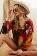 BiBi Tie Dye Womens Blouse Brushed Waffle Top With Bubble Long Sleeves 48681832e9c747d491eba36f6a23c4e2-Max-Origin Trendsi