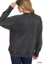 Zenana Womens Fleece Sweatshirt Black Acid Washed with Side Rib Top 48731068-dad4-4f9d-884e-7965035ca69d-Max-Origin Trendsi