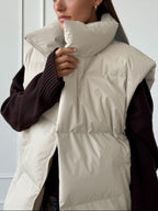 Padded Women Vest Coat Zip Up Turtleneck Sleeveless Mid Length Outwear 4875b1aa-303b-43b8-89d9-4f7522ef196b-Max Trendsi