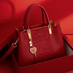 Embossed Leather Top Handle Handbag