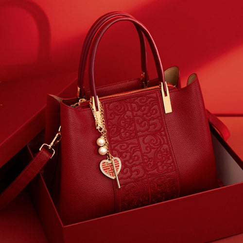 Embossed Leather Top Handle Handbag