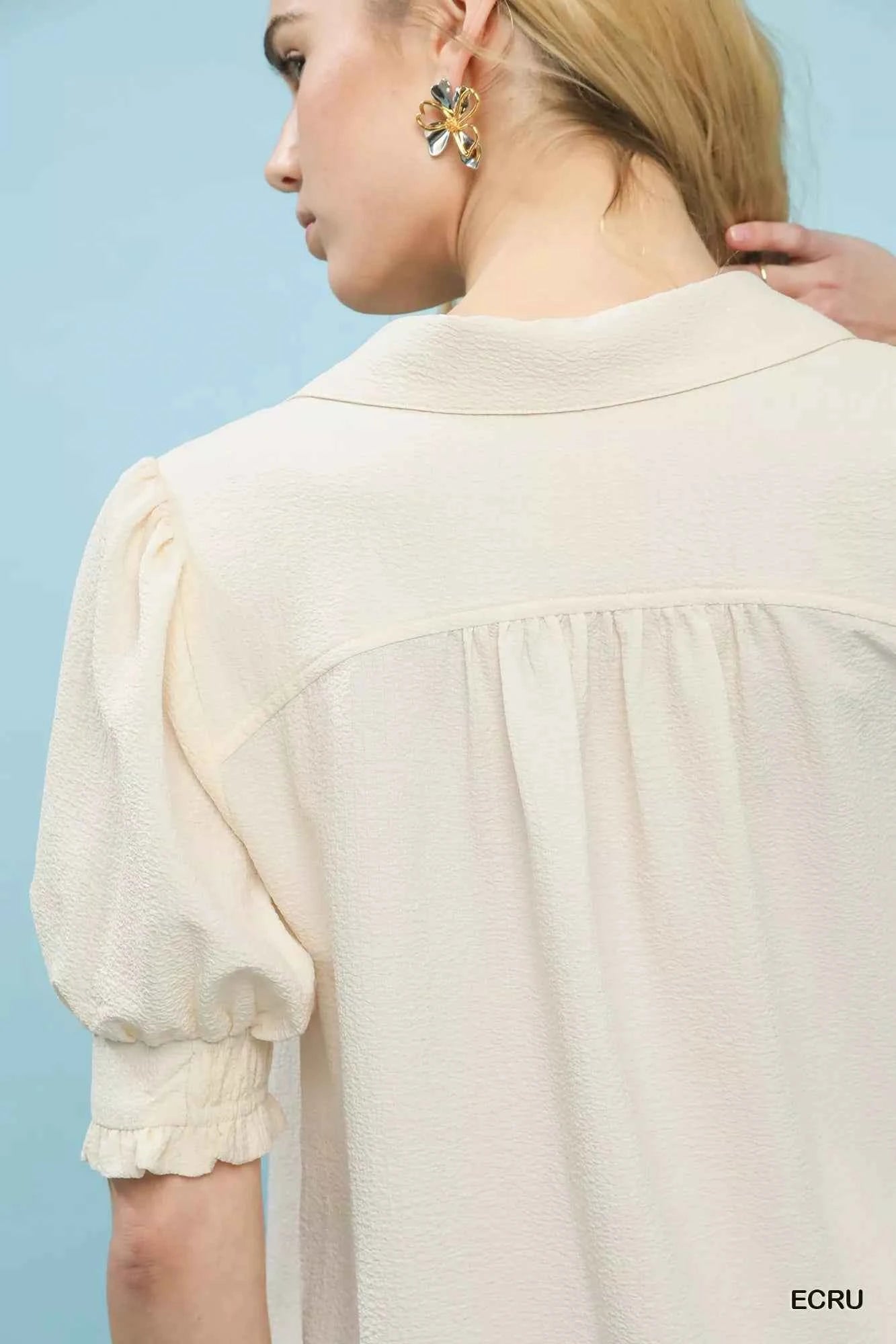 Umgee Seersucker Puff Sleeve Blouse