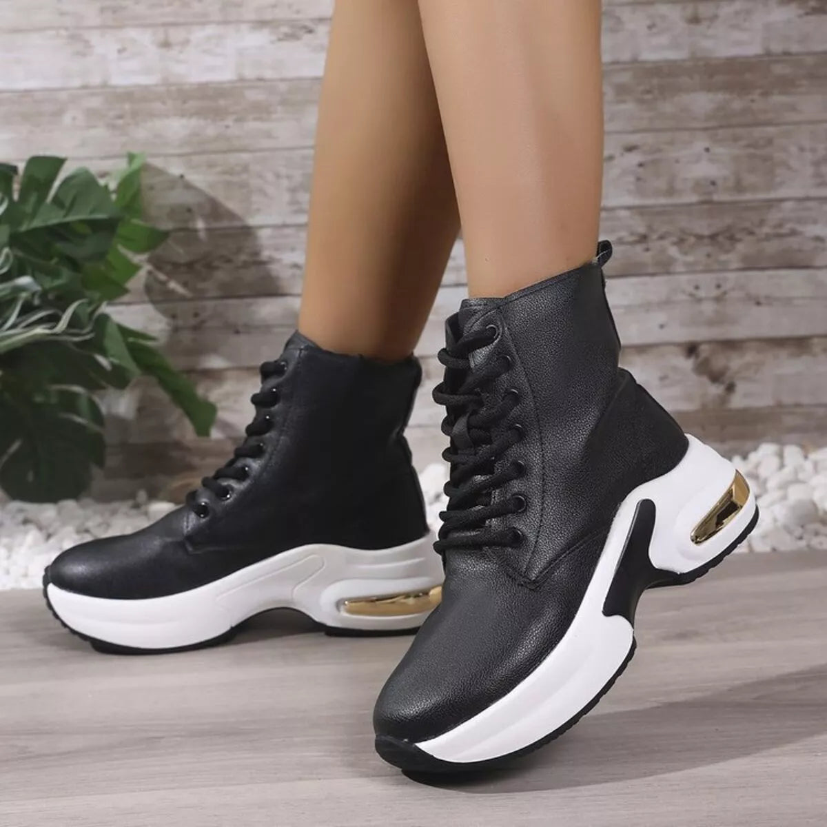 Women's Ankle Boots Pu Leather Lace Up Platform Mid Heels Shoes 4883aff8e4cb4f12af4eef2d08dede13-Max-Origin Trendsi