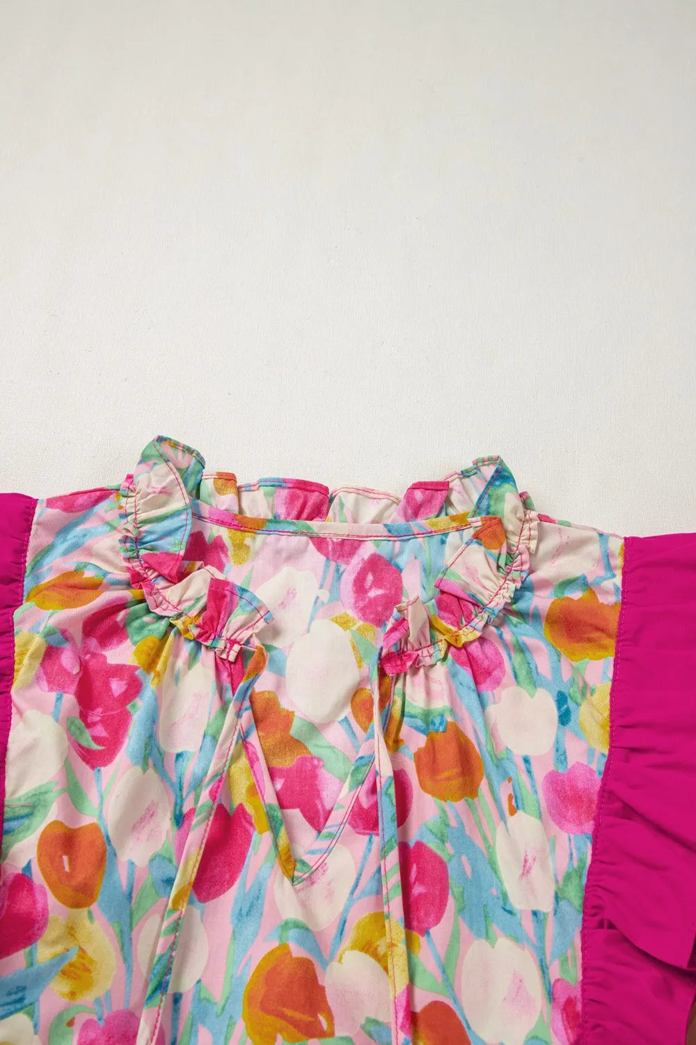 Women's Cotton Blouse Floral Hot Pink Ruffle Layered Short Sleeve Top 4896e9cc-9e36-4949-9205-5c603a4d0cd1-Max-Origin Trendsi