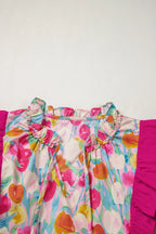 Women's Cotton Blouse Floral Hot Pink Ruffle Layered Short Sleeve Top 4896e9cc-9e36-4949-9205-5c603a4d0cd1-Max-Origin Trendsi
