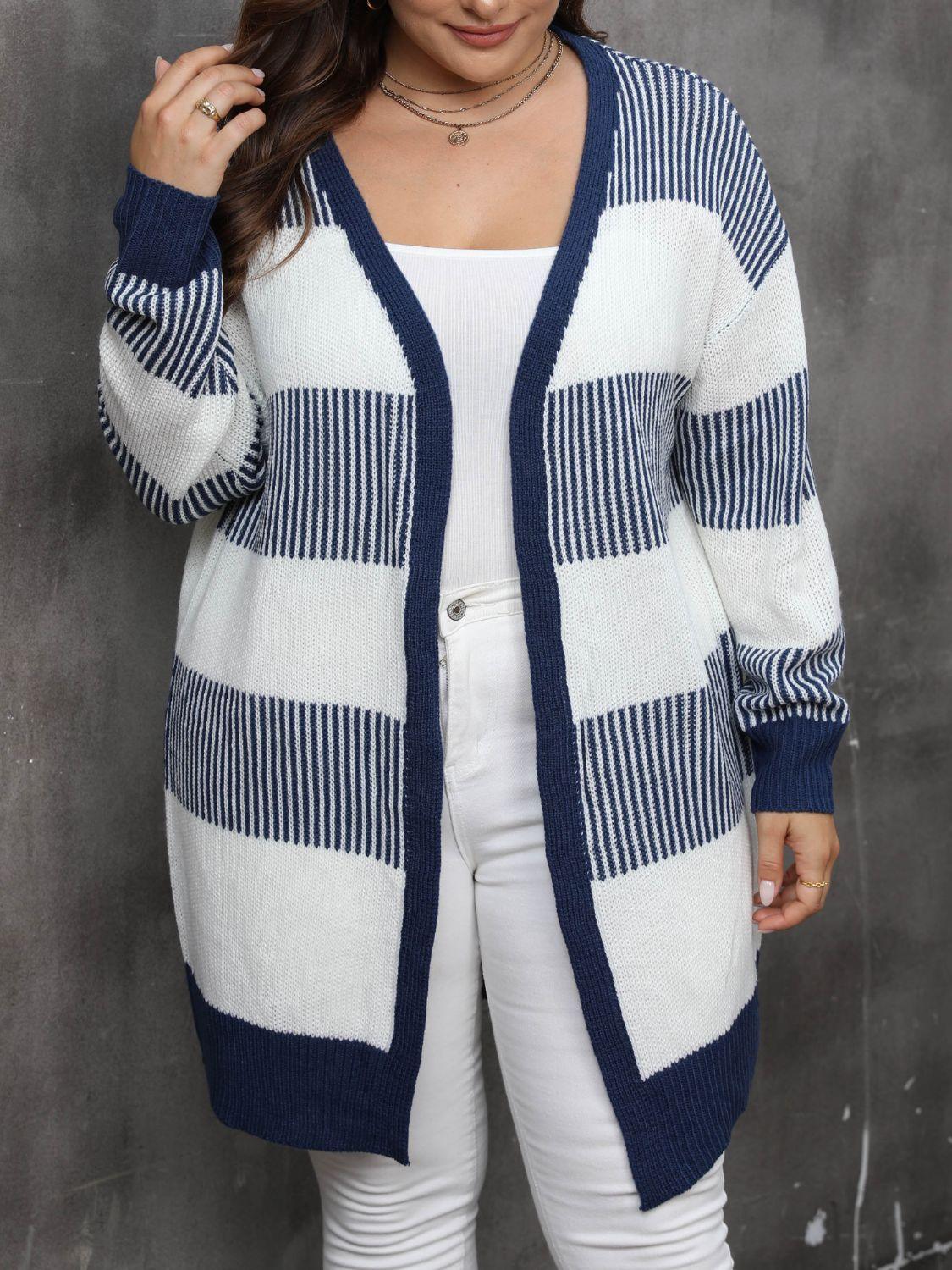 Plus Size Cardigan Open Front Long Sleeve Knitwear Dark Navy 489b43f3-6ba0-407b-9b7f-b1eeca9322f3-Max Trendsi