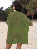 Cover-Up Dress Hollow Out Collared Neck Short Sleeve Sheer Openwork 48ae1fa7-1f05-4a8b-97c4-d87bb1bb8a3e-Max Trendsi
