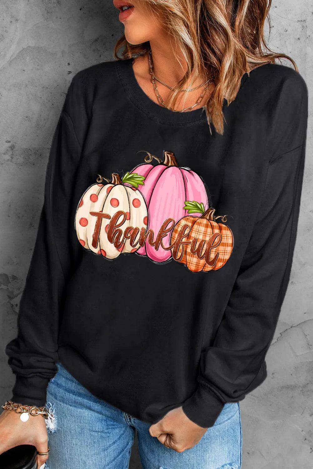 Pumpkin Graphic Sweatshirt Round Neck Dropped Shoulder Long Sleeve Black 48b7c752-aca7-4f84-bfe8-9fd2fc3db1ad-Max Trendsi