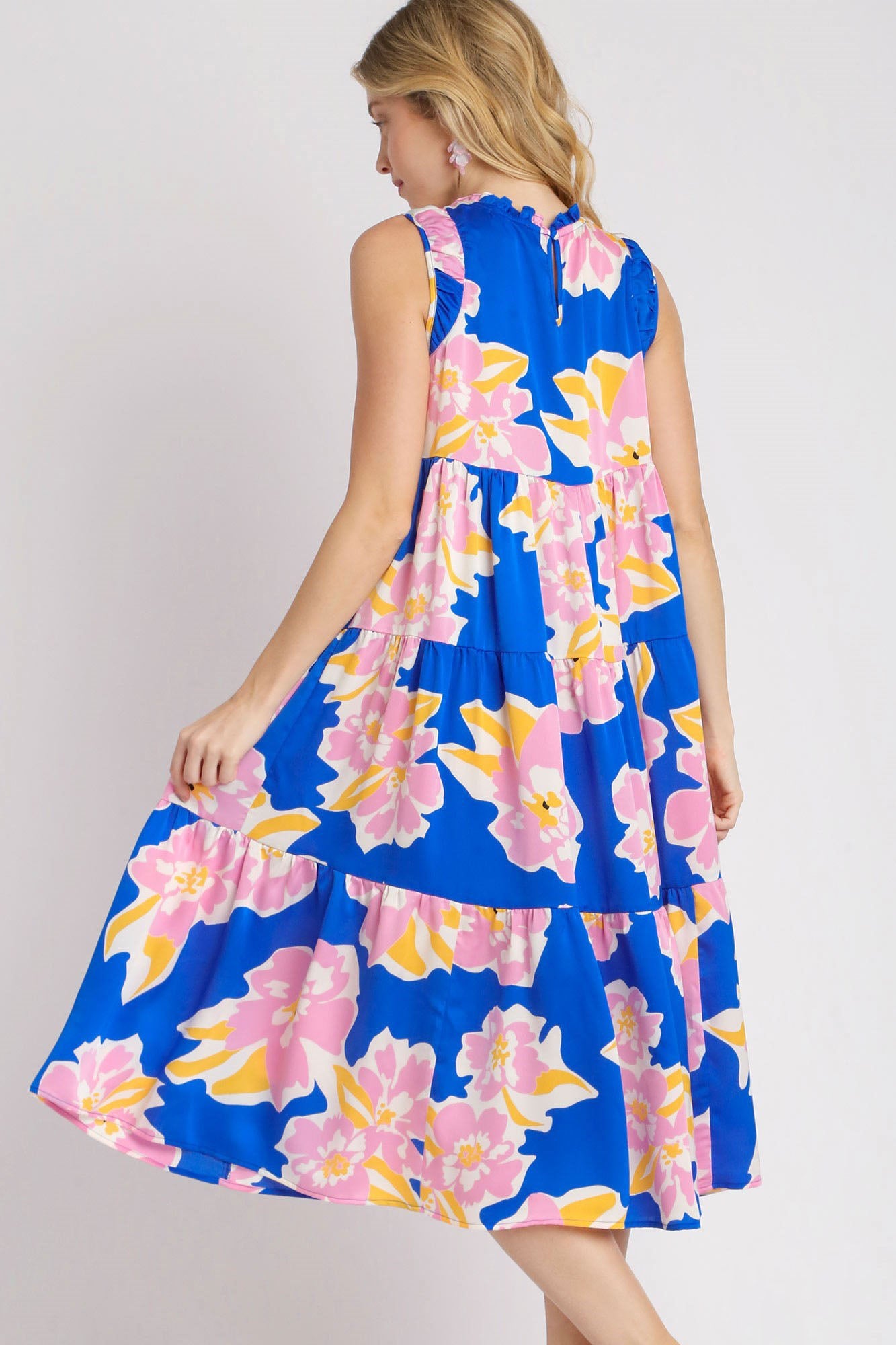 Umgee Midi Tank Dress Royal Blue Floral Ruffle Tiered Sleeveless 48bb14b7-6b2f-4812-9ff6-926df5147f01-Max Trendsi