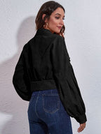 Cropped Jacket Women's Button Down Collared Long Sleeve with Flap Pockets 48c2b506-7f51-44d3-a4eb-8f4b5c769c26-Min Trendsi