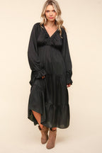Haptics Midi Dress Flounce Long Sleeve Tiered with Pockets Black 48d2f1ff-ad72-475f-b4a2-61e018d019d9-Max Trendsi
