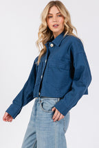 Bytos USA Denim Jacket Blue Cropped Women Cotton with Patch Pockets 48e389a0-afbb-4dd7-bed0-2719a4a2d3a1-Max Trendsi