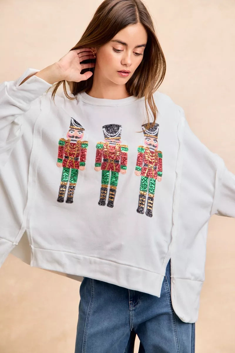 BiBi Sweatshirt Christmas Sequin Nutcrackers Embroidery Oversized Top 48e391babede40cf9edd381d27a05149-Max-Origin Trendsi